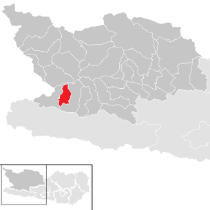 Lage der Gemeinde Irschen im Bezirk Spittal an der Drau (anklickbare Karte)