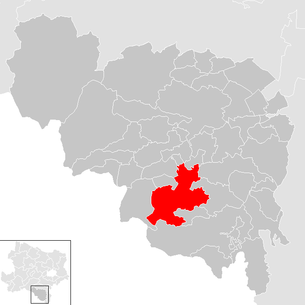 Lage der Gemeinde Kirchberg am Wechsel im Bezirk Neunkirchen (anklickbare Karte)