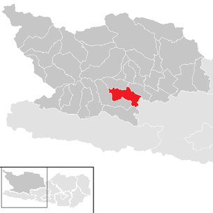 Lage der Gemeinde Kleblach-Lind im Bezirk Spittal an der Drau (anklickbare Karte)