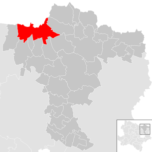 Lage der Gemeinde Laa an der Thaya im Bezirk Mistelbach (anklickbare Karte)