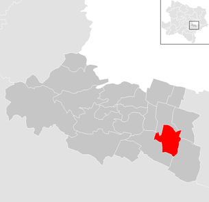 Lage der Gemeinde Laxenburg im Bezirk Mödling (anklickbare Karte)