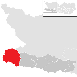 Lage der Gemeinde Lesachtal im Bezirk Hermagor (anklickbare Karte)