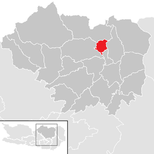 Lage der Gemeinde Micheldorf im Bezirk Sankt Veit an der Glan (anklickbare Karte)