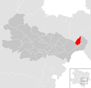 Lage der Gemeinde Mitterndorf an der Fischa im Bezirk Baden (anklickbare Karte)