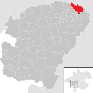 Lage der Gemeinde Niederthalheim im Bezirk  Vöcklabruck (anklickbare Karte)