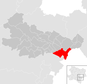 Lage der Gemeinde Pottendorf im Bezirk Baden (anklickbare Karte)