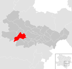Lage der Gemeinde Pottenstein (Niederösterreich) im Bezirk Baden (anklickbare Karte)