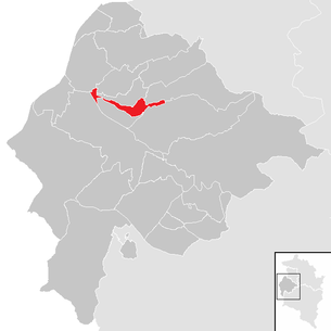 Lage der Gemeinde Röthis im Bezirk Feldkirch (anklickbare Karte)