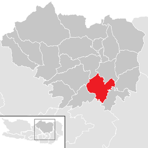 Lage der Gemeinde Sankt Georgen am Längsee im Bezirk Sankt Veit an der Glan (anklickbare Karte)