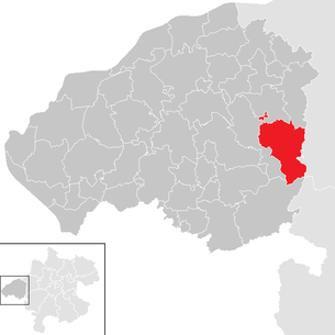 Lage der Gemeinde Sankt Johann am Walde im Bezirk Braunau am Inn (anklickbare Karte)