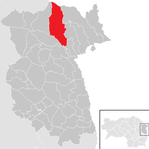 Lage der Gemeinde Sankt Lorenzen am Wechsel im Bezirk Feldbach (anklickbare Karte)