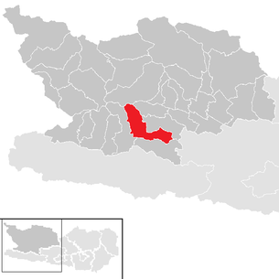 Lage der Gemeinde Steinfeld (Kärnten) im Bezirk Spittal an der Drau (anklickbare Karte)