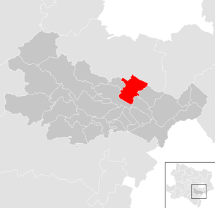 Lage der Gemeinde Traiskirchen im Bezirk Baden (anklickbare Karte)
