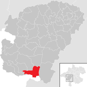 Lage der Gemeinde Unterach am Attersee im Bezirk  Vöcklabruck (anklickbare Karte)