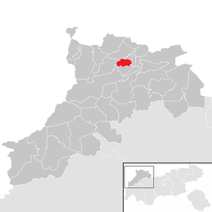 Lage der Gemeinde Wängle im Bezirk Reutte (anklickbare Karte)