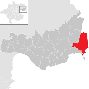 Lage der Gemeinde Waldhausen im Strudengau im Bezirk Perg (anklickbare Karte)