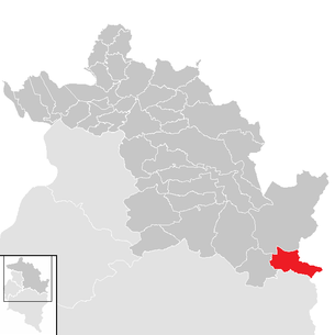 Lage der Gemeinde Warth (Vorarlberg) im Bezirk Bregenz (anklickbare Karte)