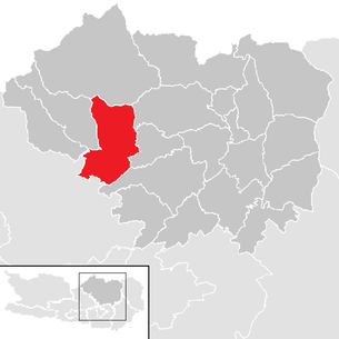 Lage der Gemeinde Weitensfeld im Gurktal im Bezirk Sankt Veit an der Glan (anklickbare Karte)