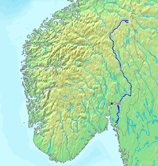 Verlauf der Glomma in Norwegen