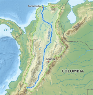 Verlauf des Río Magdalena (blau)