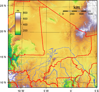 Topographie Malis, Adrar des Ifoghas im Nordosten