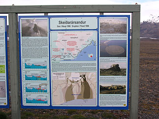 Erinnerungstafel an den Gletscherlauf 1996 auf dem Skeiðarásandur