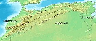 Das gesamte Atlasgebirge topografisch und politisch