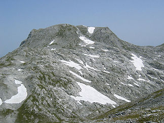 Bleikogel von der Hochfläche des Tennengebirges aus (von Südwesten; links der Nebengipfel Platte)