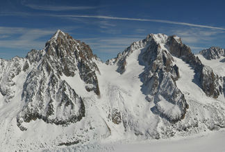Aiguille du Chardonnet (links) und Aiguille d’Argentière, von der Aiguille des Grands Montets (Westen)