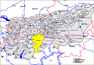 Lage der Dolomiten innerhalb der Ostalpen nach AVE