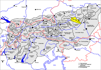 Lage der Ennstaler Alpen innerhalb der Ostalpen