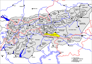 Lage der Gailtaler Alpen innerhalb der Ostalpen