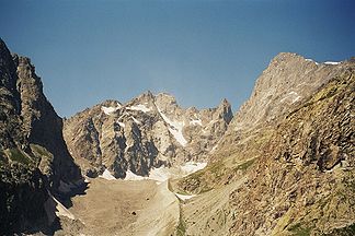 Glacier Noir, Pic Coolidge und Barre des Écrins auf dem Weg von Ailefroide zum Glacier Blanc.