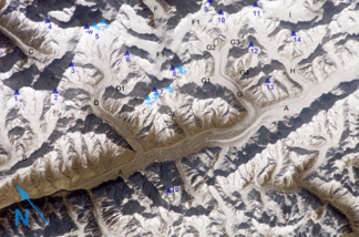Der Hispar Muztagh (zentral-westlicher Teil) über dem Hispar-Gletscher