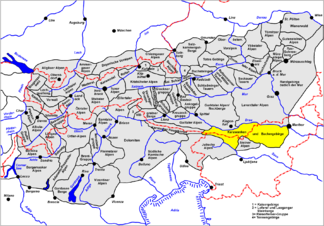 Lage der Karawanken und des Bachergebirge innerhalb der Ostalpen