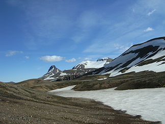 Gipfel der Kerlingarfjöll: Loðmundur links, Snækollur in der Mitte, Fannborg rechts