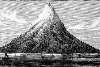 Eine Darstellung des Krakatau aus dem frühen 19. Jahrhundert