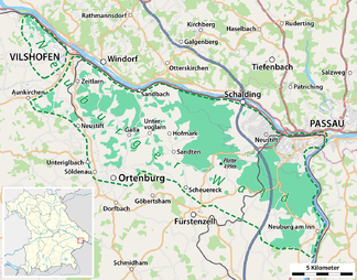 Neuburger Wald (maximale Abgrenzung nach dem Bundesamt für Naturschutz, einschl. der Alkofener Höhen links der Vils)
