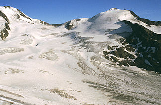 Langtauferer Spitze und Hintereisferner von Süden, links das Weißkugeljoch, ganz links die Weißkugel