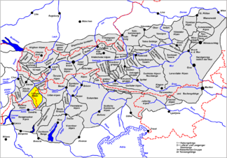 Lage der Livigno-Alpen innerhalb der Ostalpen