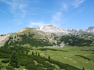 Monte Sella di Sennes von Südosten, westlich der Munt-de-Senes-Hütte