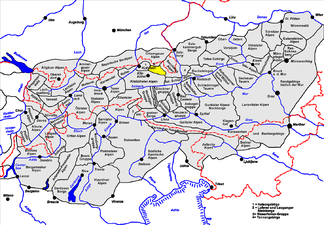 Lage der Steinberge in den Ostalpen
