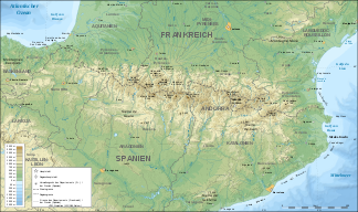 Topographische Karte der Pyrenäen