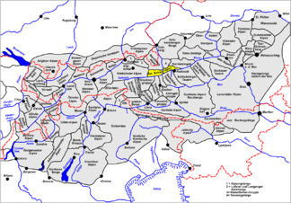 Lage der Salzburger Schieferalpen (gelb hervorgehoben) innerhalb der Ostalpen: Die Fritztaler Berge sind der östliche, die Dientener Berge der westliche Teil