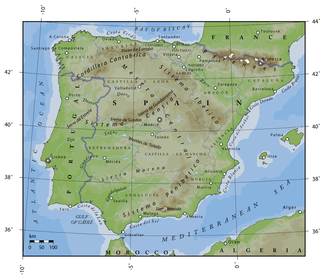 Topographische Karte Spaniens