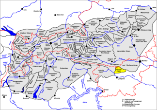 Lage der Steiner Alpen innerhalb der Ostalpen