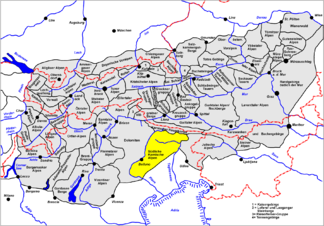 Lage der Südlichen Karnischen Alpen innerhalb der Ostalpen nach AVE