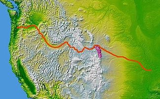 Die Laramie Mountains (in Violett) mit dem Oregon Trail