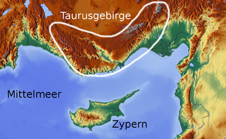 Lage des Taurusgebirges am Mittelmeer