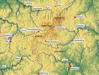 Übersichtskarte über das Rothaargebirge